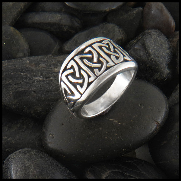 Wide Tapered Celtic Knot Ring in Sterling Silver