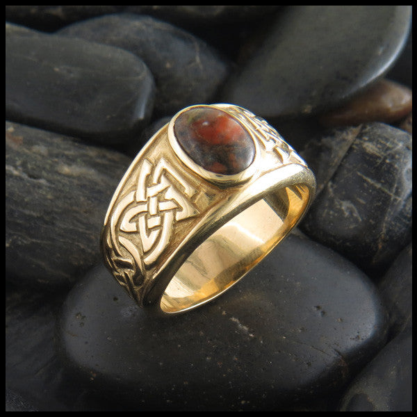 Men's Celtic Knot Ring with Stones in 14K Gold