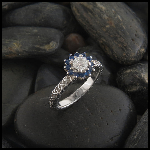 Josephine's Knot, Lover's Knot Sapphire and Diamond Halo Celtic Solitaite