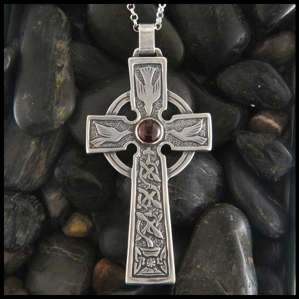 Large Celtic Dove and Trinity Cross in Sterling Silver with Gemstones