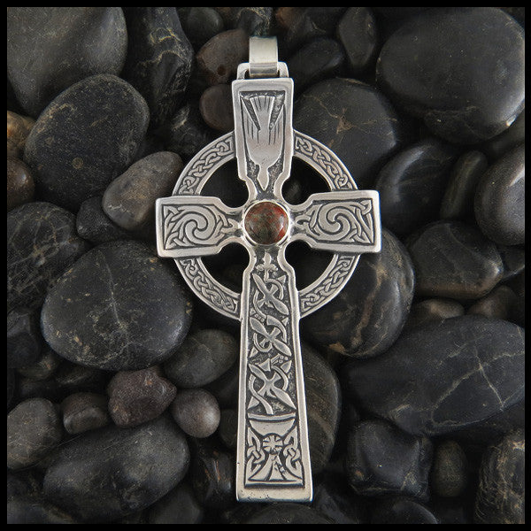 Large Celtic Dove and Trinity Cross in Sterling Silver with Gemstones