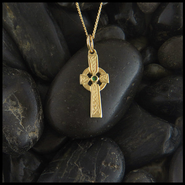 Dainty Celtic Cross in 14K Gold with Gemstones