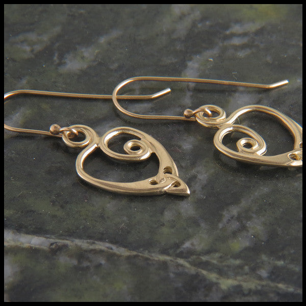 Triquetra Spiral Heart Celtic Earrings in 14K Gold