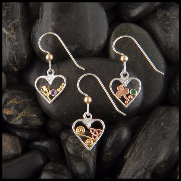 Celtic heart drop earrings in Sterling Silver and Gold