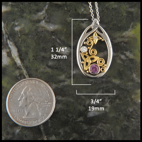 Purple Sapphire Pendant and Earring Set in Gold with Trinity Knots