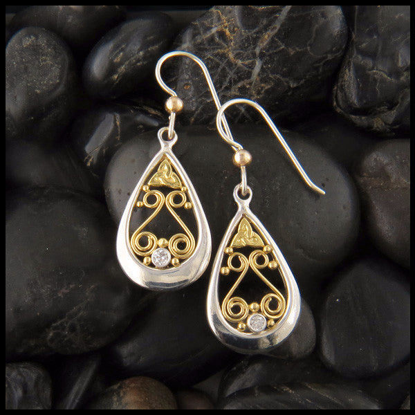 Sterling Silver and Gold Triquetra drop earrings