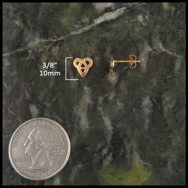 Celtic Knot Heart post earrings in Gold measure 3/8"