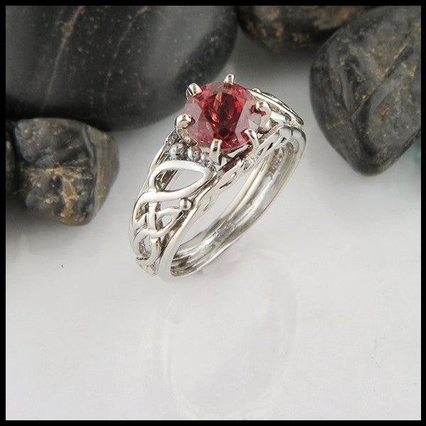 Raspberry Rhodolite Garnet Celtic Cathedral Ring