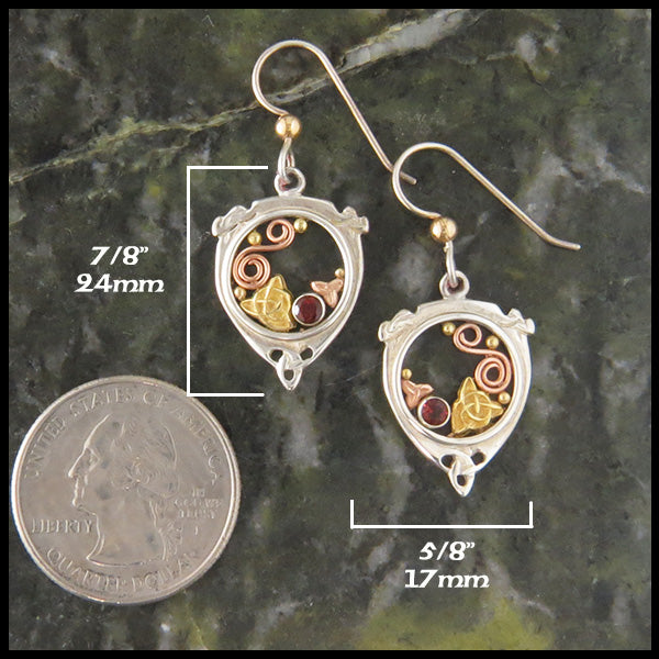 Drop Earrings in Gold and Silver with Garnet