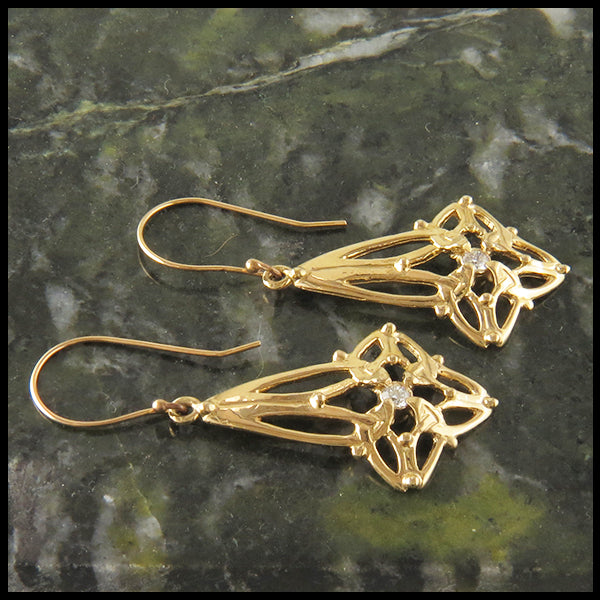 trinity star set pendant earrings gold diamond celtic jewelry