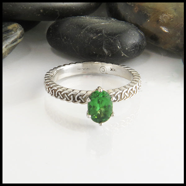 Oval Green Garnet Josephine's Celtic Knot Engagement Ring