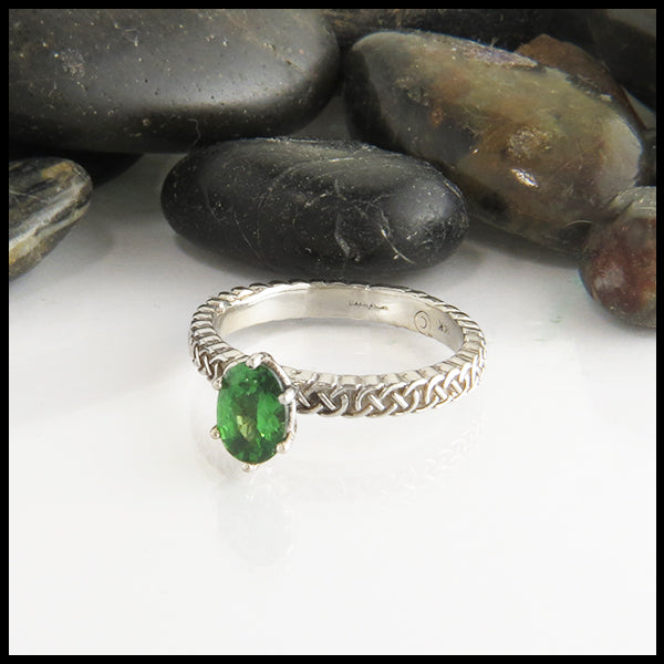 Oval Tsavorite Josephine's Celtic Knot Ring in 14K White Gold