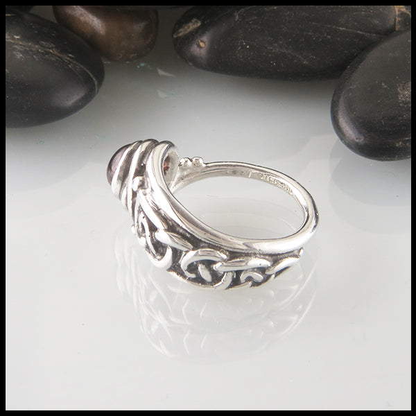 Profile view of Asymmetrical Celtic Knot Ring in Silver