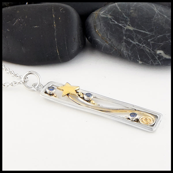 Overhead view of Ceylon Sapphire Shooting Star Pendant