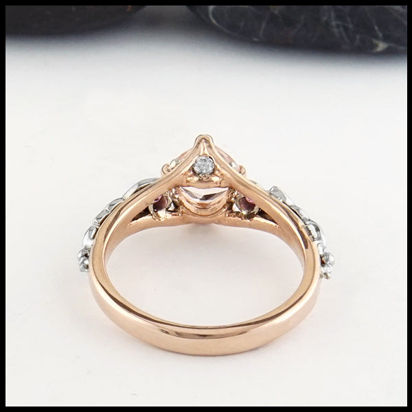 Reverse view of Morganite and Pink Tourmaline ring in 14K Rose and White Gold