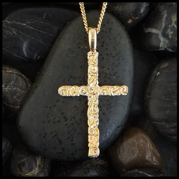 Trinity Scroll Cross in 14K Gold