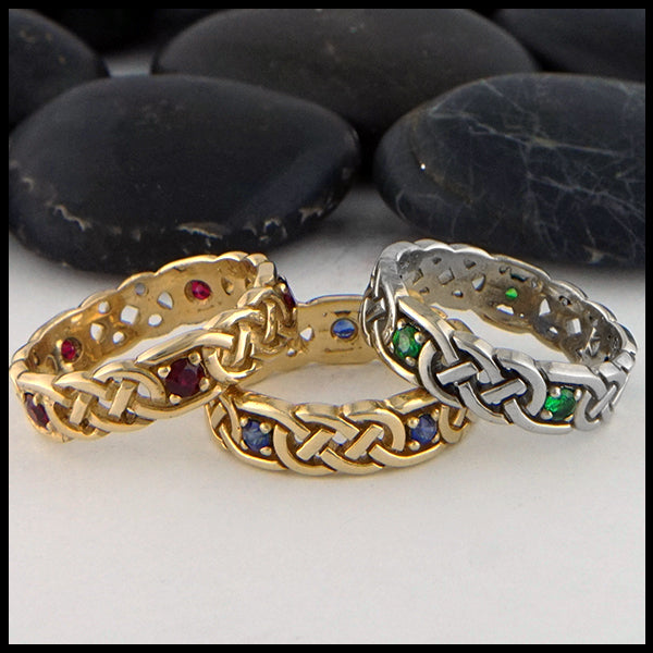 Josephine's Knot bands with Gemstones in Gold