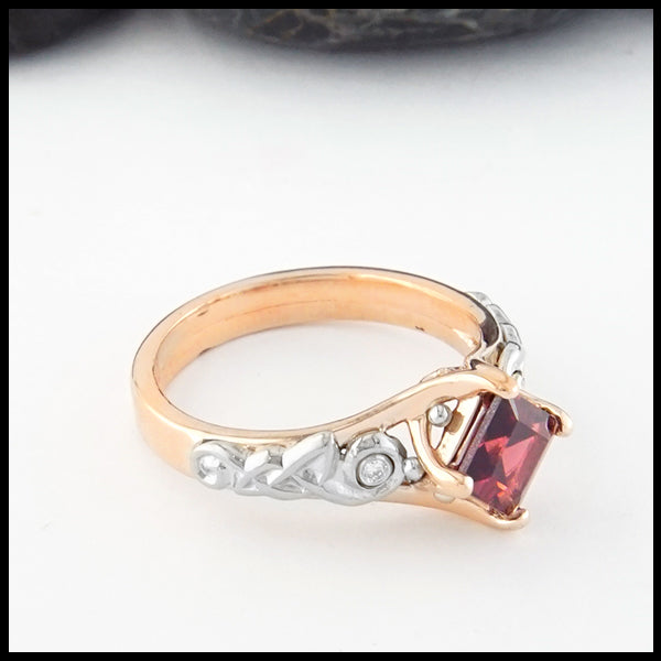 Profile view Garnet Celtic Knot Ring 