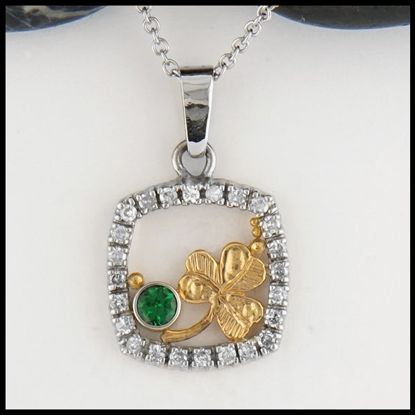 Profile view of Gold Celtic Shamrock and Diamonds Pendant
