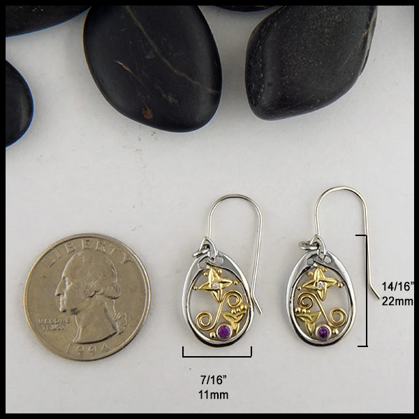 Celtic Star Purple Sapphire earrings measuring  14/16 inch by 7/16 inch