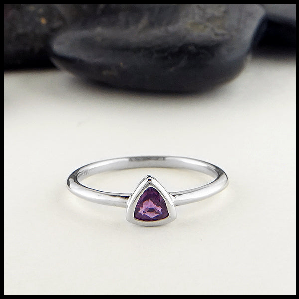 Trillion purple sapphire in white gold