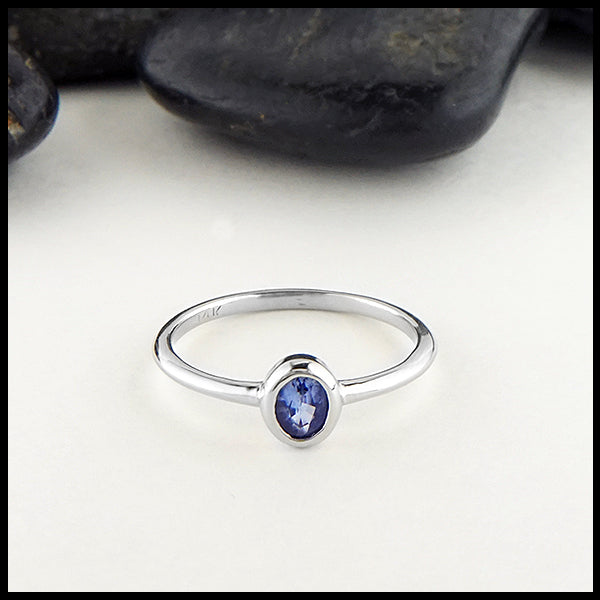 Oval Ceylon Sapphire ring in 14KW