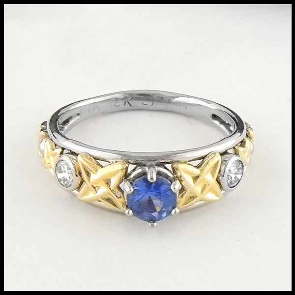 Ceylon Sapphire with Diamonds Gold Ring