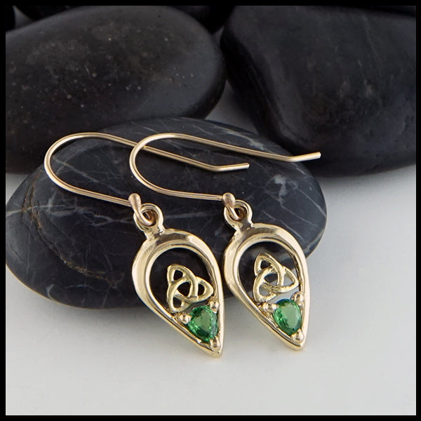 Tsavorite and Trinity Knot Drop Earrings