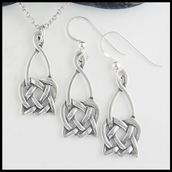 Open Heart Knot Drop Earrings and Pendant Set