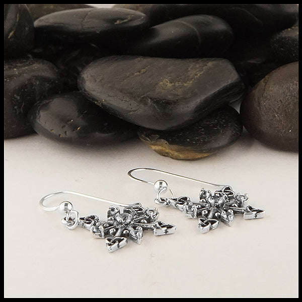 Profile View of Trinity Know Snowflake Earrings