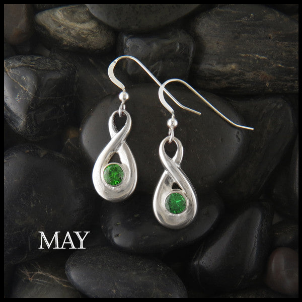 May Birthstone Celtic Eternity Earring in Silver