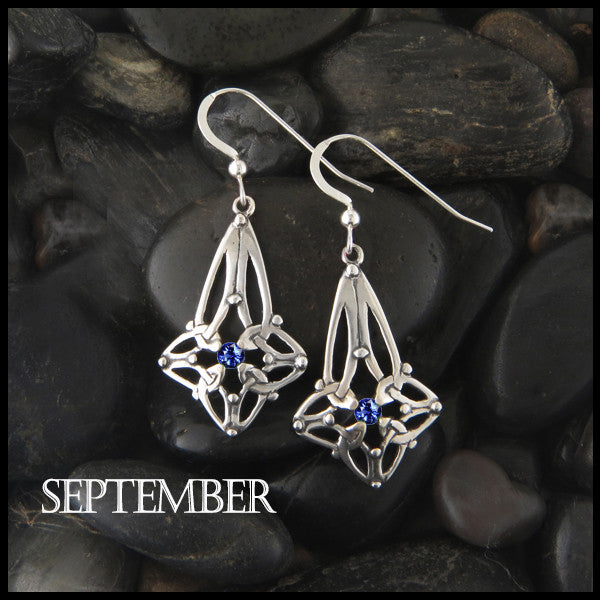 September Birthstone Celtic Trinity Star Earrings in Silver