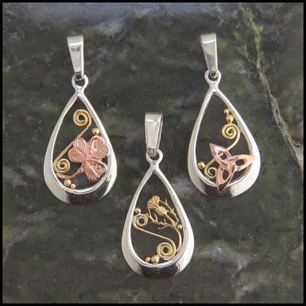 Celtic teardrop pendants in Sterling Silver and Gold