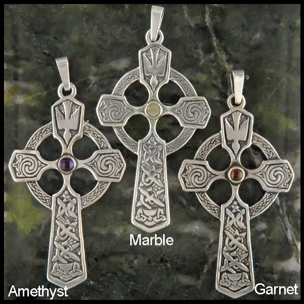 Large Trinity and Dove Cross in Sterling Silver with Gemstones