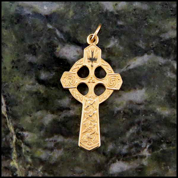 Small Celtic Trinity and Dove Cross in 14K Gold 