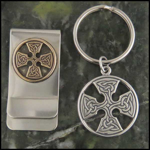 Medallion Celtic Cross Men's Jewelry Set in Sterling Silver and Bronze.