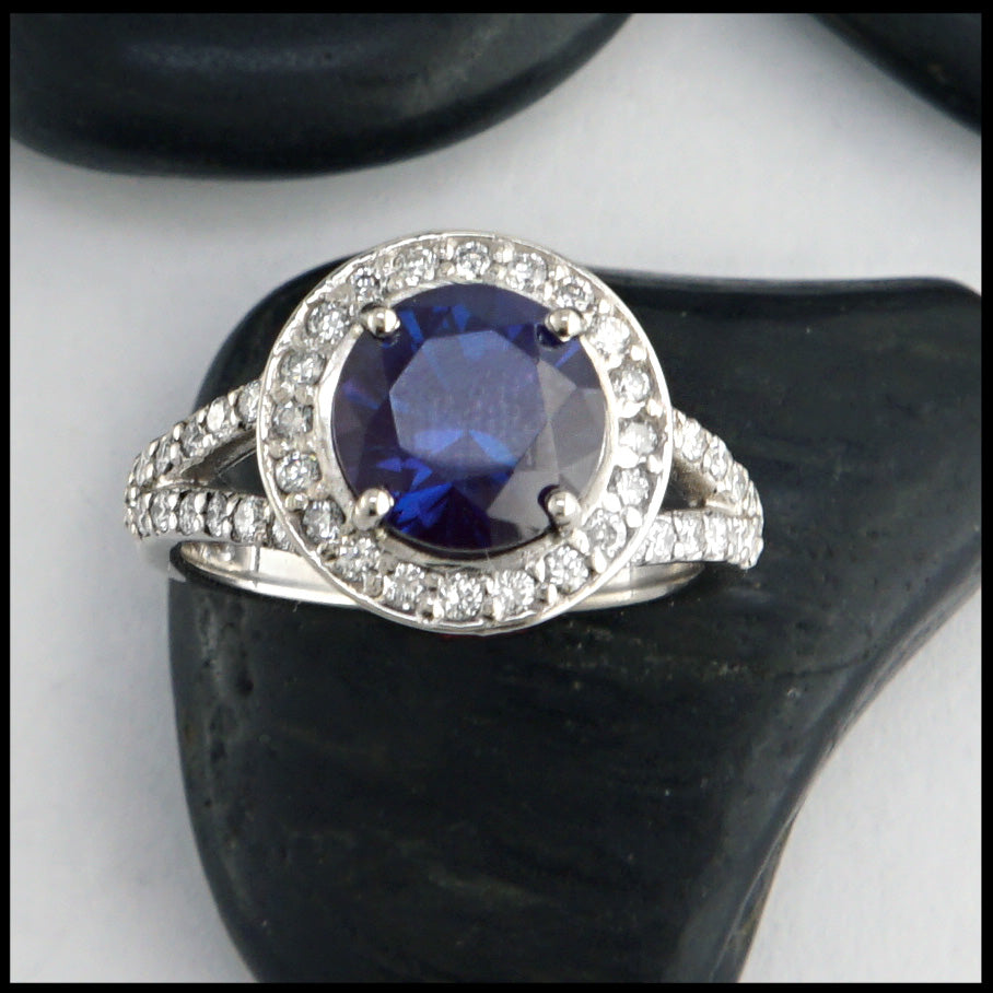 3 CT diamonds 9mm Alexandrite 14Kwhite gold