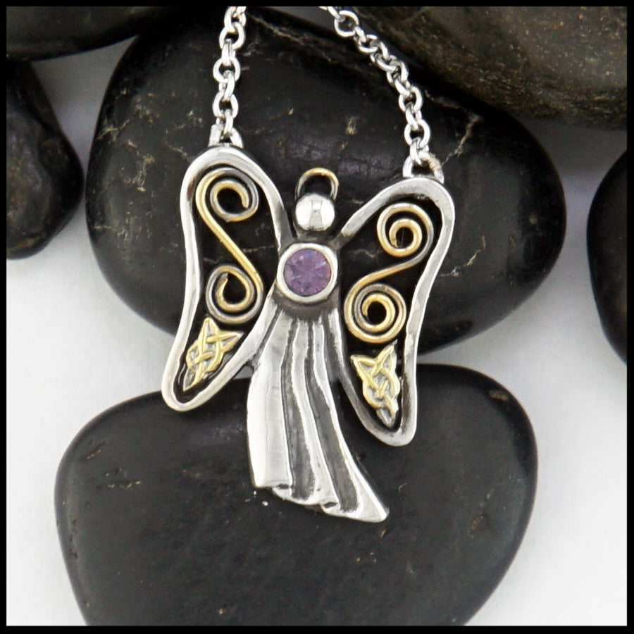 Angel of My Heart Pendant with February birthstone