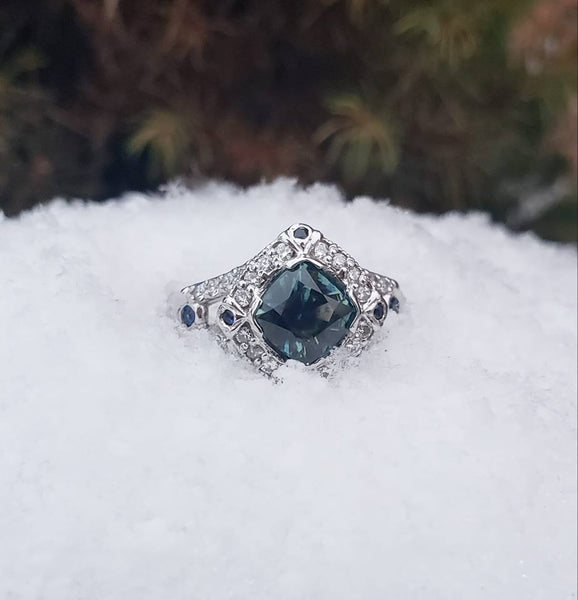 Sapphire Ring with Diamond Halo