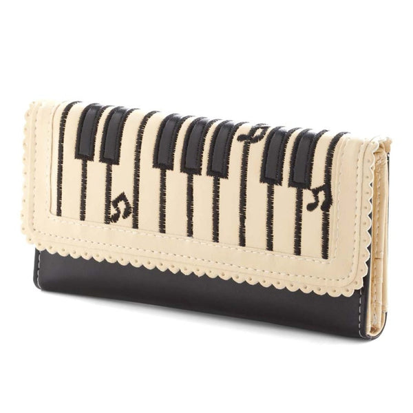 Piano Keyboard Music Notes Shaped Bi-Fold Clutch Long Wallet for Women