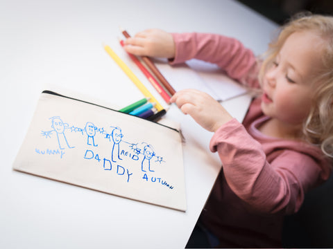 Child's drawing on a zipped case