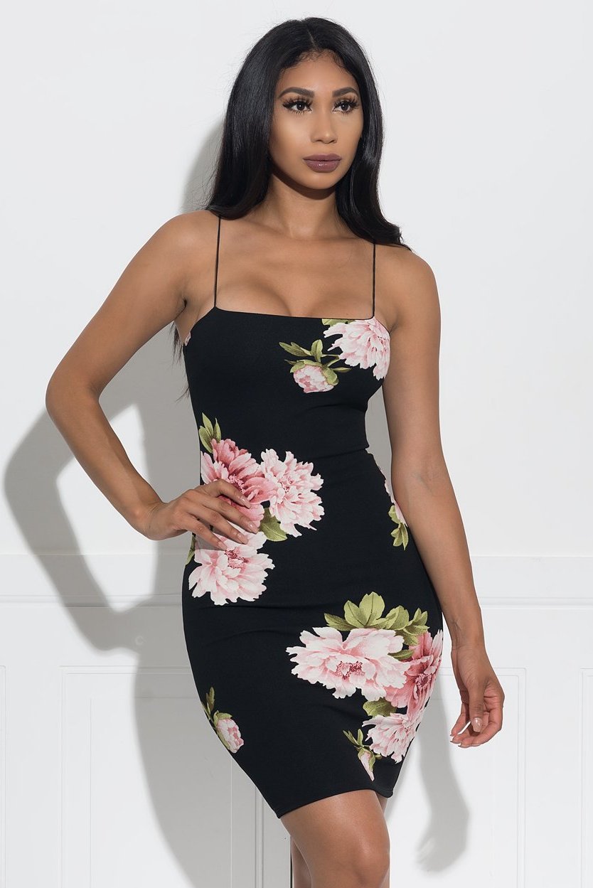 Franchesca Floral Dress - Black