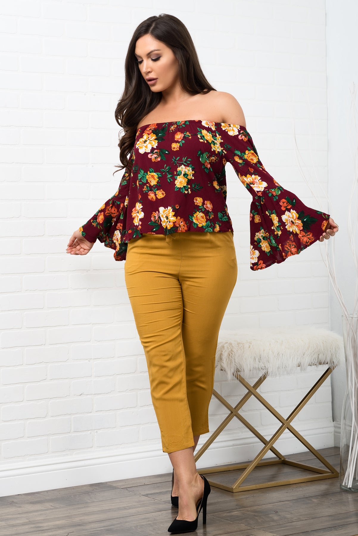 Leslie Floral Top - Burgundy