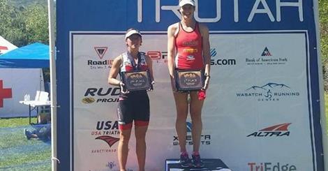 Female triathlete on podium