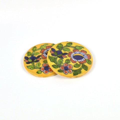 Ceramic Floral Round Yellow Coasters - FOLKBRIDGE.COM | Buy Gifts. Indian Handicrafts. Home Decorations.