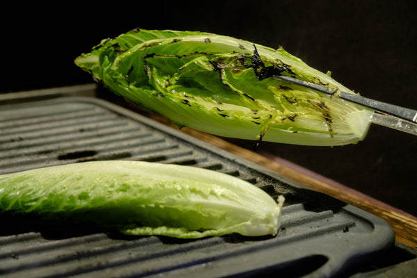 Grilled romaine on cast iron grill pan