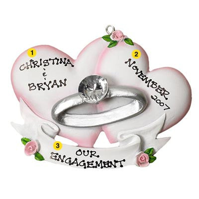 Personalized engagement ring christmas ornament
