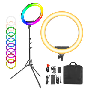 Neewer 19-inch RGB 60W Dimmable Bi-Color LED Ring Light with Stand