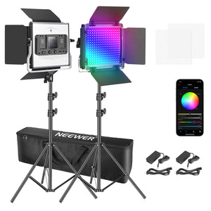 Neewer 2/3 Packs 660 RGB Led Light with APP Control, Photography Video Lighting Kit with Stands and Bag