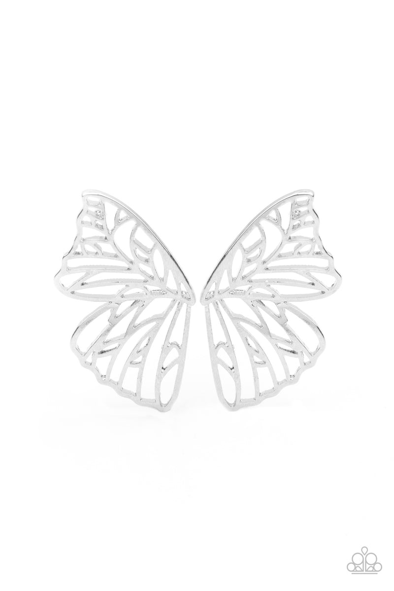 Paparazzi Butterfly Frills- Silver Earrings - August 2021 Life Of The